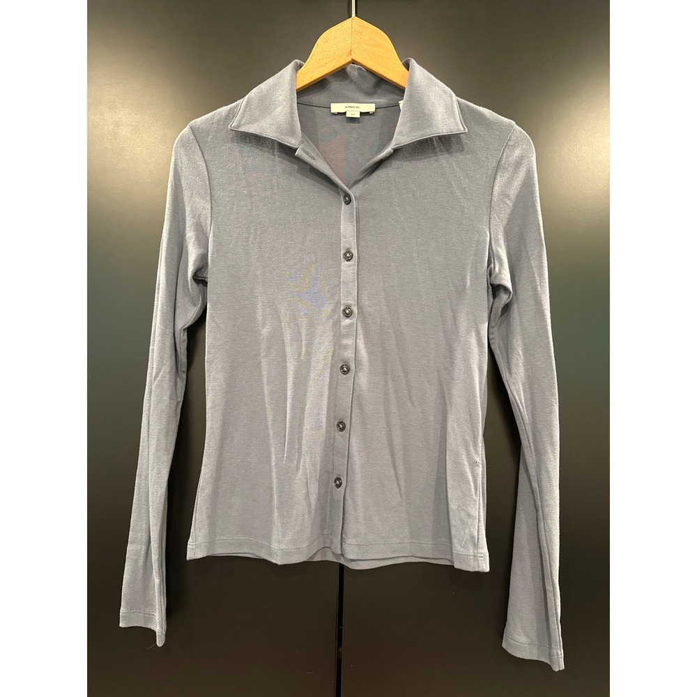 Vince Pima Cotton Modal Long Sleeve Button Down Shirt Steel Blue S V016484465